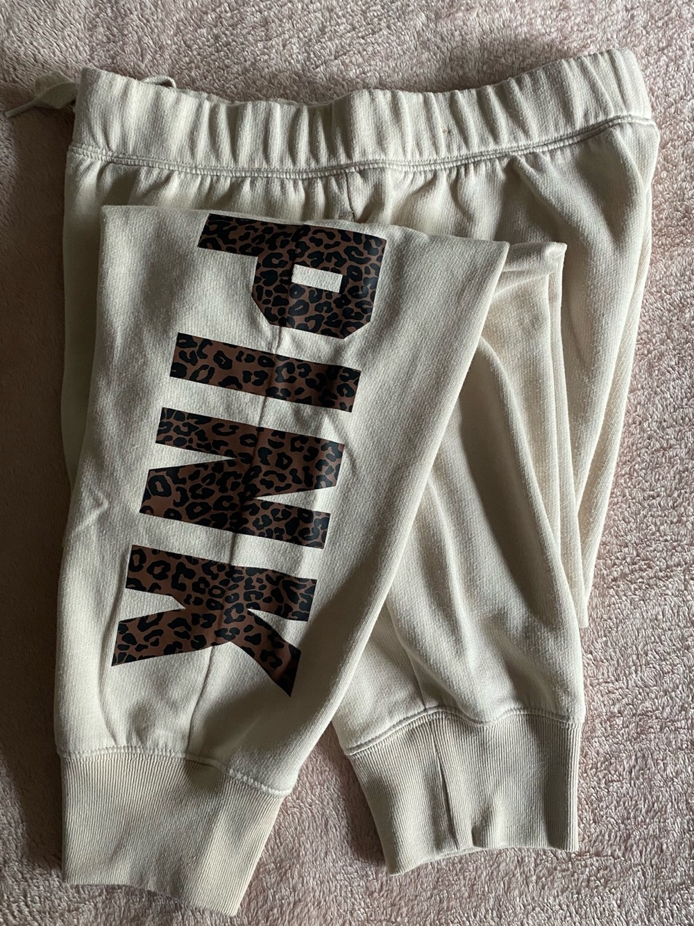 PINK Victoria's Secret Cream Joggers with Leopard Logo